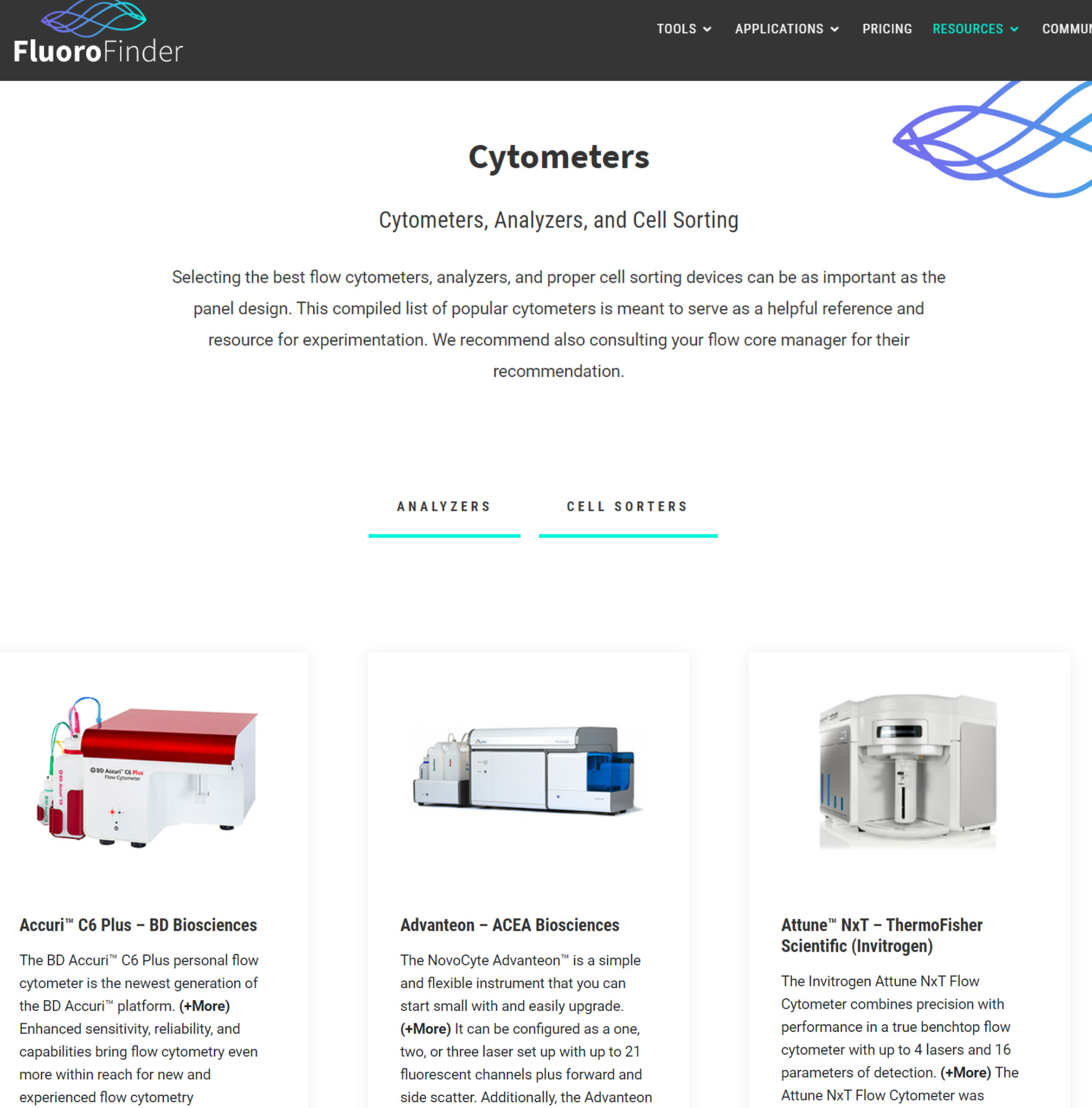 instrument listing, FluoroFinder partnerships 
